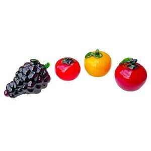 VTG Set 4 Blown Art Glass Life Size Decorative Fruits Apple Grapes Orange Tomato